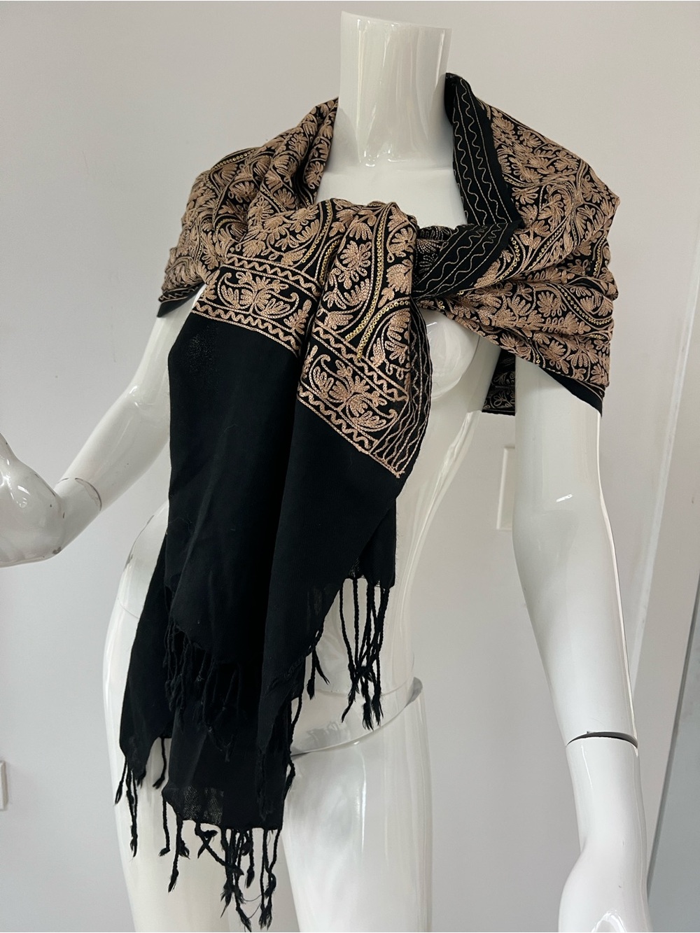 Pashmina Embroidery Floral Woven Big Scarf Wrap